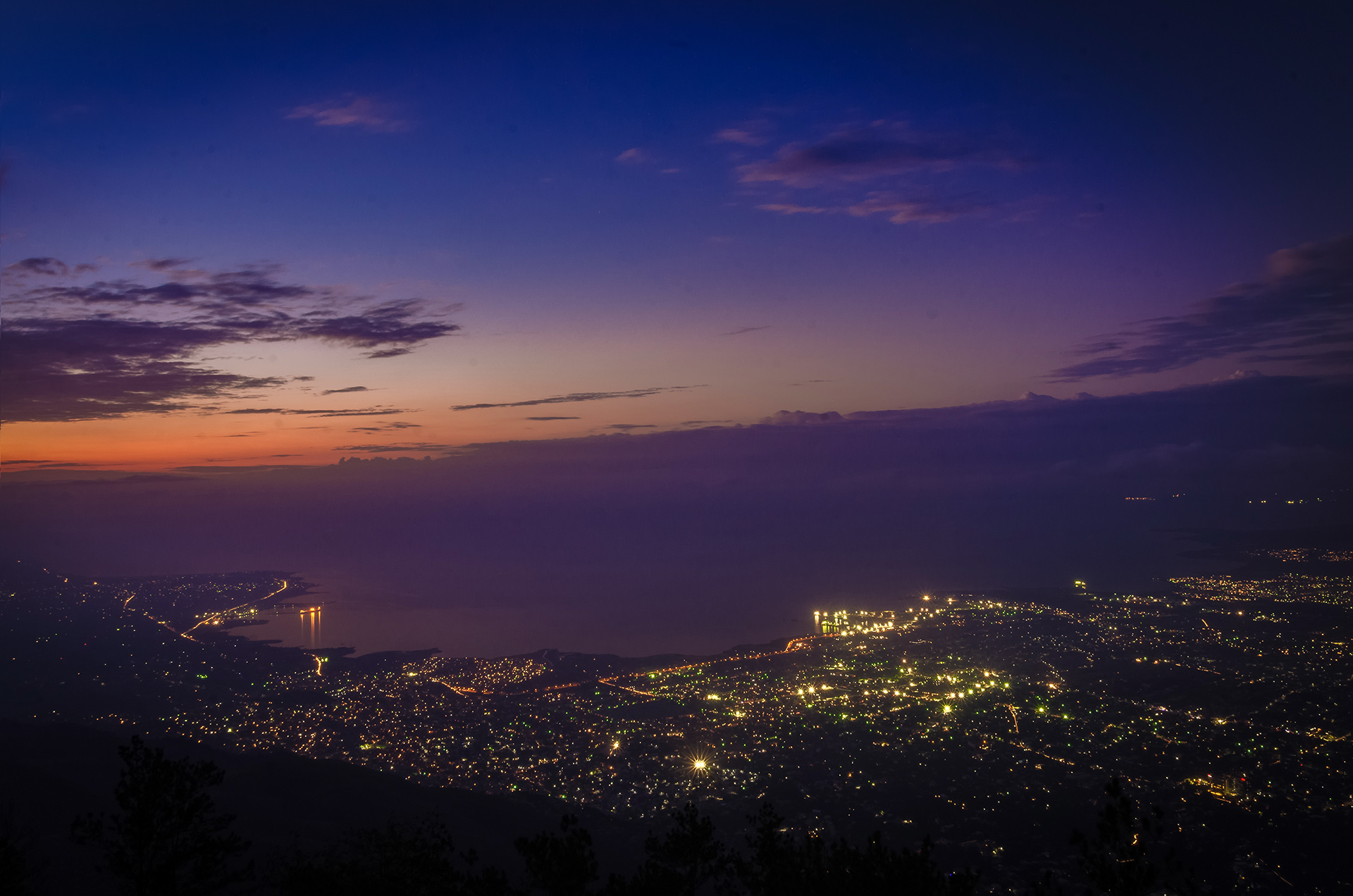 Night view over the city of Port-au-Prince from from Boutilliers, Haiti