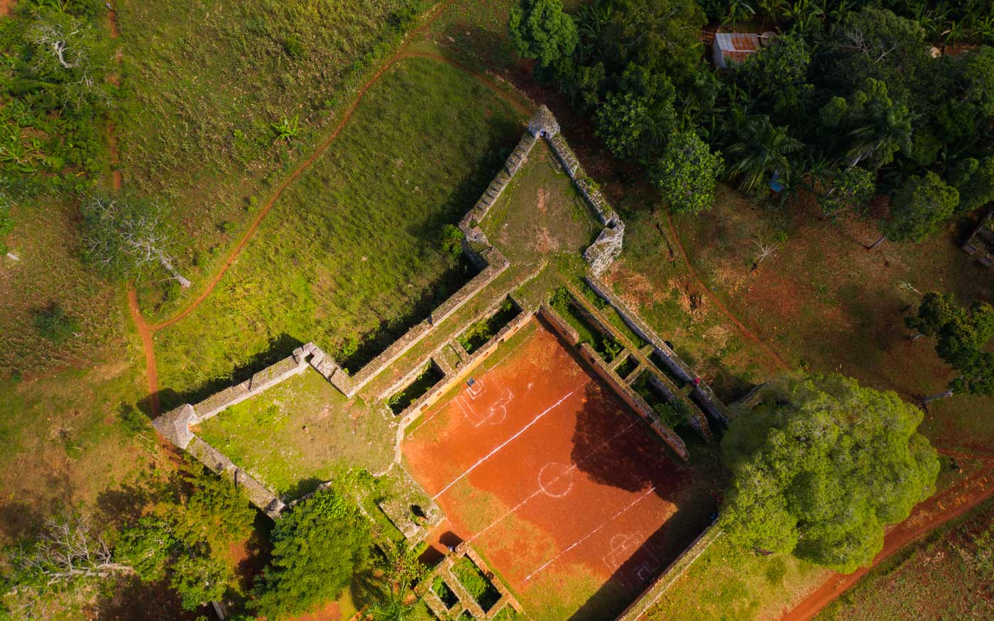 aerial view fort oge fortress in jacmel with football field inside