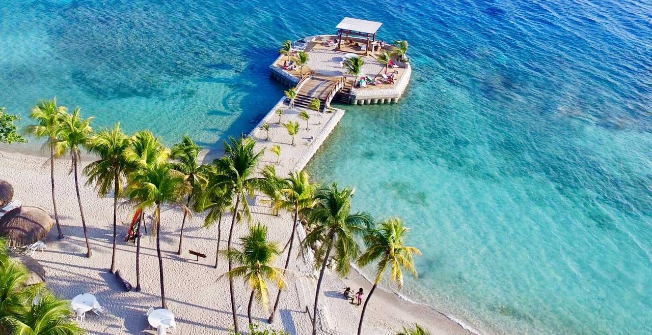 haitian beach resort with palm trees