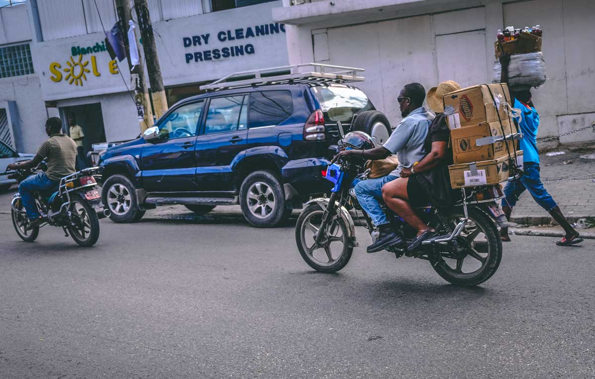 Moto taxis in traffic in Port-au-Prince, Haiti